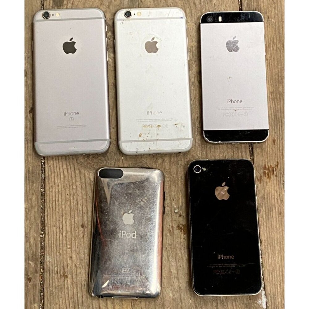 5 BROKEN IPHONE LOT - VARIOUS MODELS - 4 IPHONES, 1 IPOD Apple
